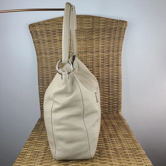 Borse In Pelle Cream Soft Pebbled Leather Shoulder Tote Bag Purse Made In Italy - Picture 7 of 16